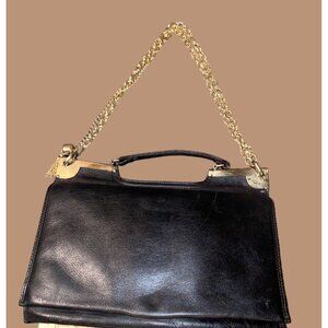 GIO Handbag Black Brown Leather Crossbody Vintage Bonus Gold Chain